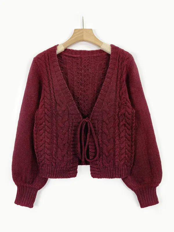 ALICIA™ - Casual Drop Shoulder Long Sleeve Cardigan Tie Front V-Neck Knitwear