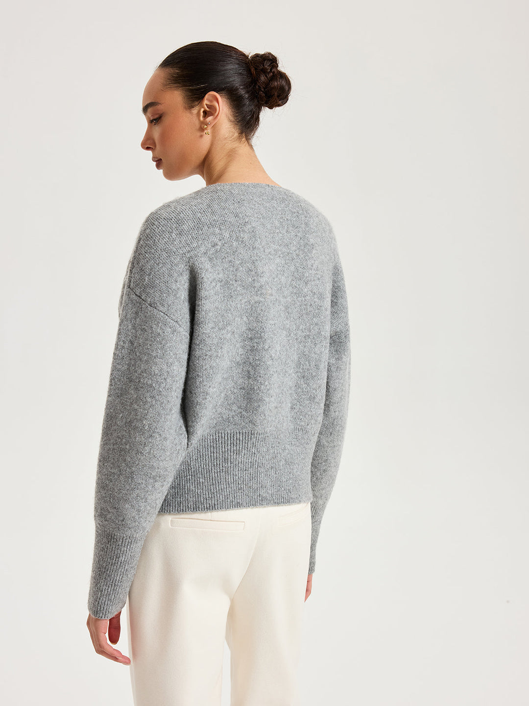 Asymmetric Metal Button Wool-Blend Cardigan
