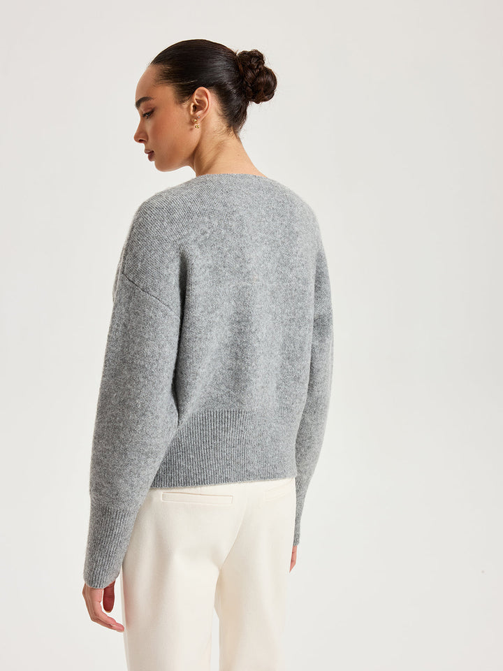 Asymmetric Metal Button Wool-Blend Cardigan