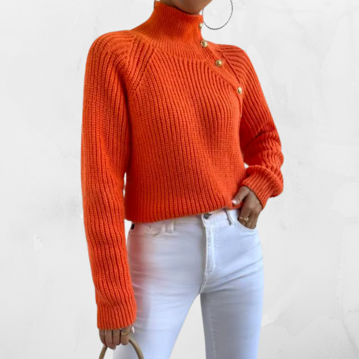 Aubrey | Semi High-Neck Button Knit Sweater