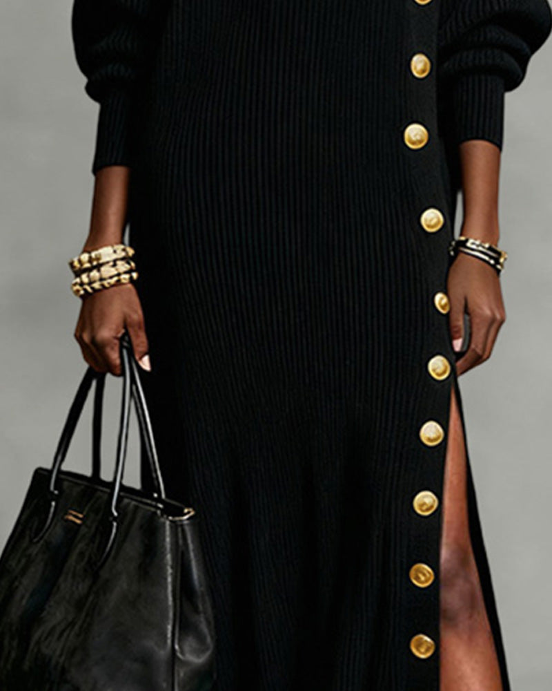 Evelyn | Loose Fit Split Knit Midi Dress