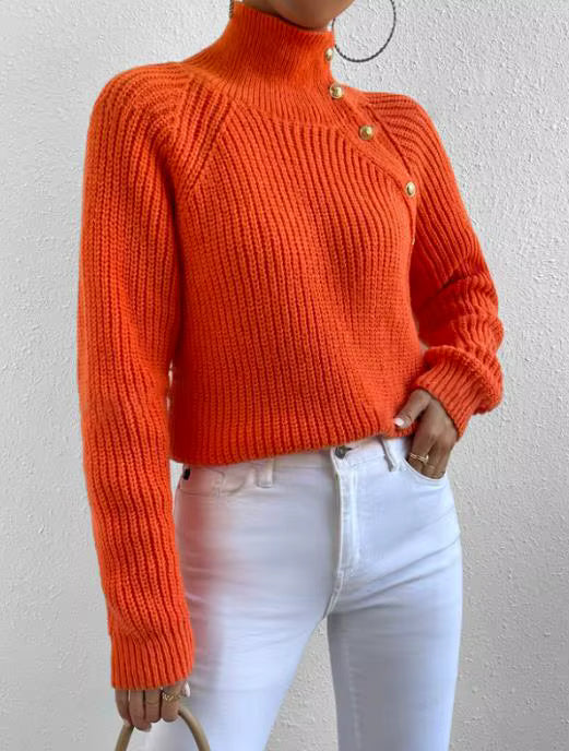 Aubrey | Semi High-Neck Button Knit Sweater