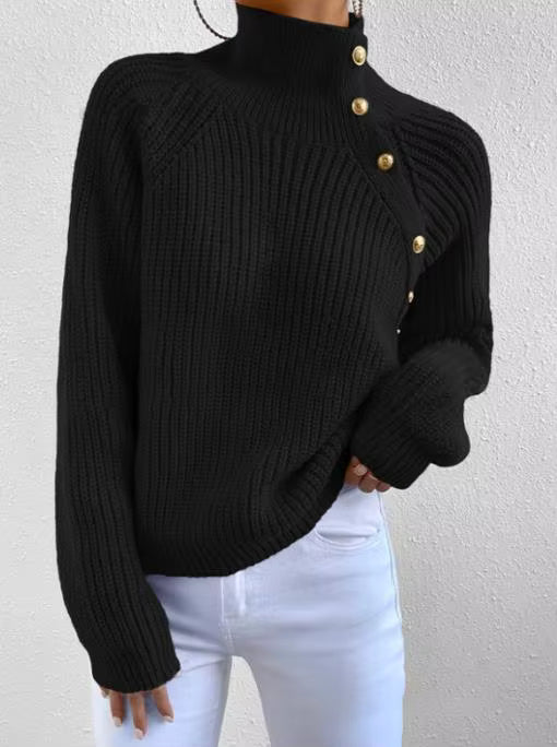Aubrey | Semi High-Neck Button Knit Sweater