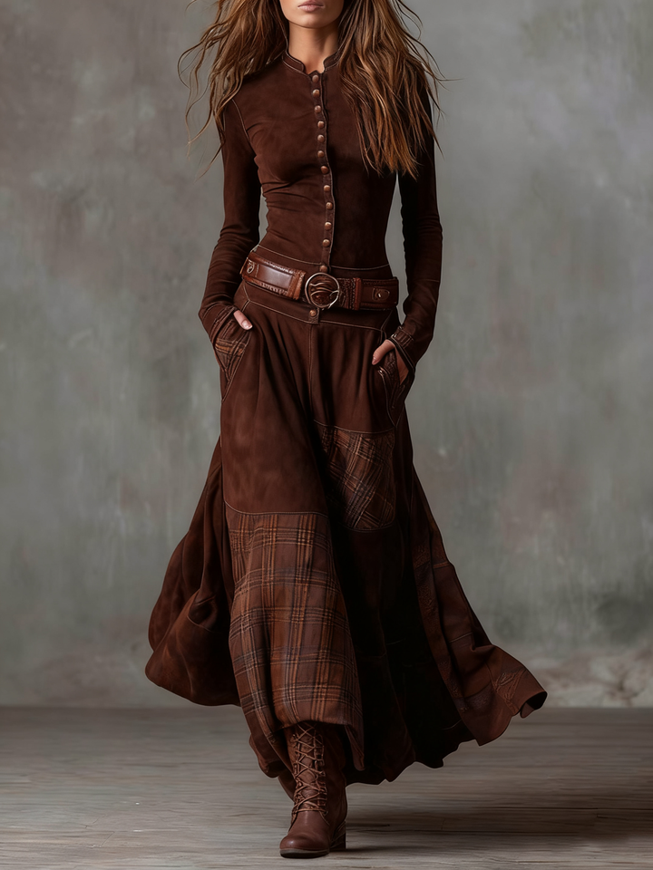 Diana | Suede Maxi Dress (With Belt)